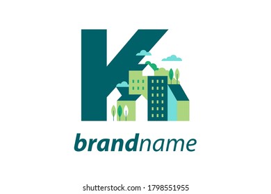 Simple and Clean illustration logo design Initial K building.