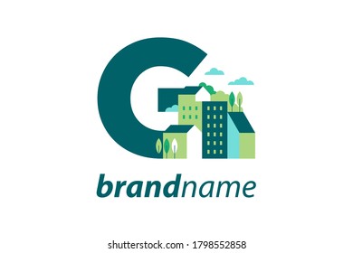Einfache und saubere Illustration Logo Design Initial G Gebäude.