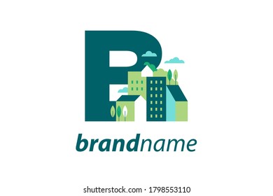 Simple and Clean illustration logo design Initial B building.