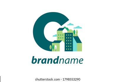 Simple and Clean illustration logo design Initial C building.
