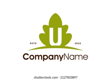 Einfache und saubere Illustration Logo Design Initial U Oaks Blatt, Logo gut für jedes Unternehmen und kann auch in einer kleinen Größe arbeiten.