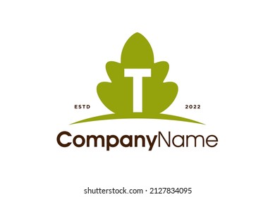 Simple and Clean Illustration logo design Initial T Oaks leaf, logo good for any company and can work as well in a small size.