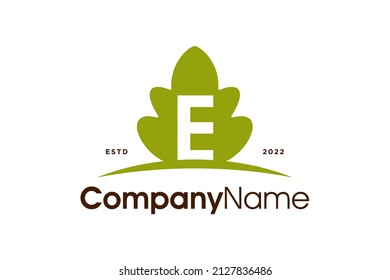Simple and Clean Illustration logo design Initial E Oaks leaf, logo good for any company and can work as well in a small size.