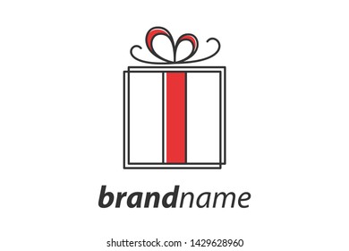 Simple and Clean illustration logo gift with mono line style.