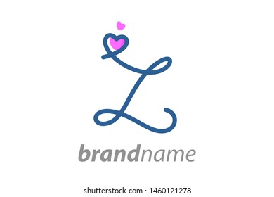 Simple and Clean illustration Logo initial Mono line Z with heart.