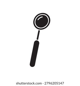 A simple, clean illustration of a magnifying glass featuring a black circular lens and a sleek black handle. The design is flat with no shading or gradients, emphasizing a modern and minimalist aesthe.