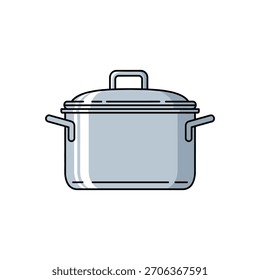 Uma ilustração simples e limpa de um pote metálico com uma tampa, ideal para cozinhar e cozinha
