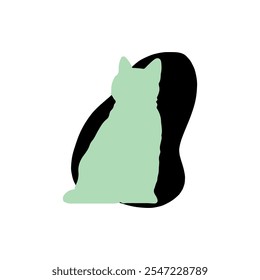 A simple, clean illustration of a minimalist sitting green cat silhouette in a black and green color palette.