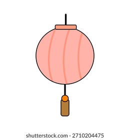 Ilustración simple y limpia de una linterna redonda rosa con una borla. Diseño minimalista, adecuado para eventos culturales, celebraciones o fines decorativos. Aislado en blanco.
