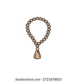 Simples, ilustração limpa de contas de oração com uma borla. Tons neutros. Conceito religioso, espiritual ou de meditação. Design minimalista em um fundo branco.