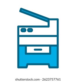 A simple, clean illustration of a printing device. The flat design features a blue outline. Use it for presentations, infographics, or website design.
