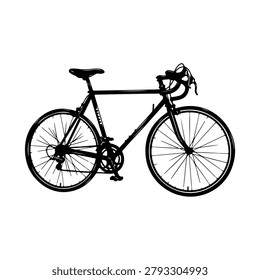 A simple, clean illustration of a road bicycle in black and white, perfect for design projects.