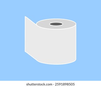 Simple, clean illustration of a roll of toilet paper against a light blue background.  Perfect for hygiene, cleanliness, or everyday life concepts.