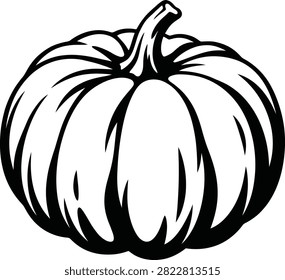 A simple, clean illustration of a round, uncarved orange pumpkin, perfect for autumn harvest themes, Thanksgiving decorations, or festive Halloween graphic design projects.
