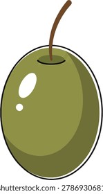 A simple, clean illustration of a single green olive with a short brown stem.