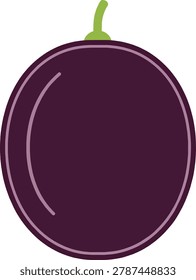 A simple, clean illustration of a single, ripe, dark purple grape with a short, bright green stem. The grape is round and smooth, with a subtle highlight line.