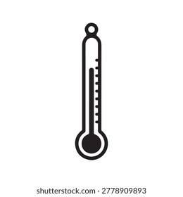 A simple, clean illustration of a vertical mercury thermometer with a bulb at the bottom and a circular top cap. The thermometer is depicted in black and white, showing a low temperature level near th.