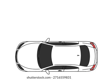 A simple, clean illustration of a white car viewed from directly above, showcasing its minimalist design and common vehicle shape on a plain background.