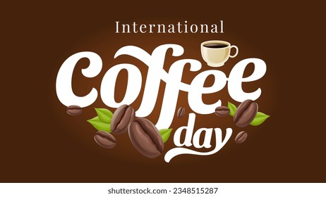 Logotipo simple y limpio del Día Internacional del Café con un café realista y una copa de ornamentos para café