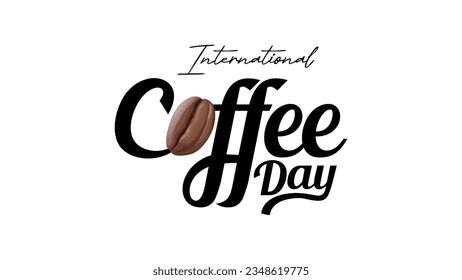 Simple Clean International Coffee Day Logotype Hand Lettering Typography with Coffee Bean Illustration Ornament