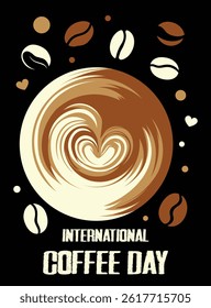Simple Clean International Coffee Day With Coffee Bean and Cup of Coffee Ornaments, vector illustration