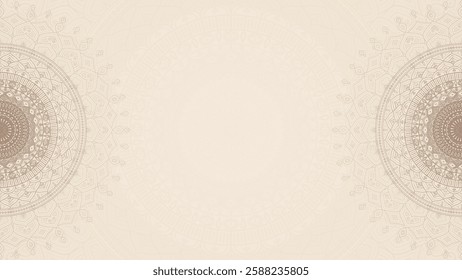 Simple Clean Intricate Cream Circular Mandala Horizontal Background in Soft Beige With Subtle Accents  