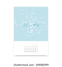 Simple and clean January 2016 calendar page vector A3 template. Week starts from Monday.