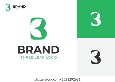 Simple and clean letter b leaf logo icon design with three number design concept for bio symbol or beauty logo design