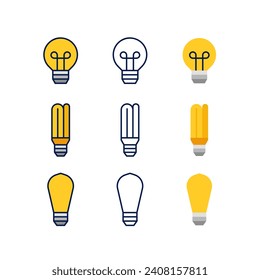 Simple Clean Light Bulb Electric Innovation Icon Illustration Set