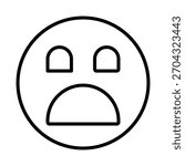 A simple and clean line art icon of a worried or shocked face. This minimalist emoticon is ideal for UI design, feedback systems, and expressing sadness.
