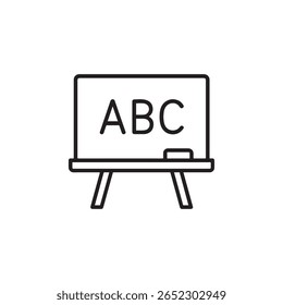 Um simples, ícone de arte de linha limpa de um quadro-negro com as letras "ABC" escritas nele, representando a educação, aprendizagem e desenvolvimento da primeira infância.
