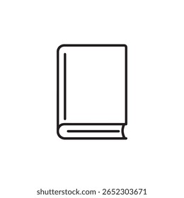 A simple, clean line art icon of a closed book, presented vertically against a white background. The minimalist design emphasizes the shape of a bound volume.