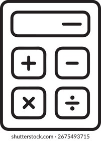 Ícone de uma calculadora com símbolos aritméticos básicos e uma tela de exibição simples e limpo.