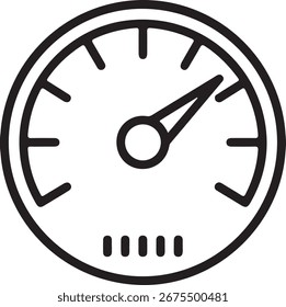 A simple, clean line art icon of a speedometer, representing speed, measurement, and performance.