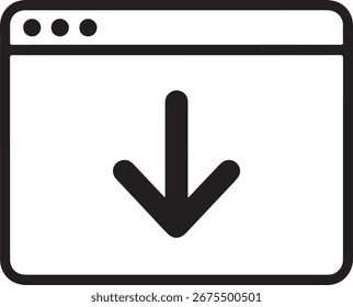 A simple, clean line art icon representing a download from a web browser window with a downward arrow.
