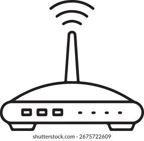 Um ícone simples e limpo da arte de linha de um roteador sem fio com ondas de sinal radiante, simbolizando a conectividade com a Internet.