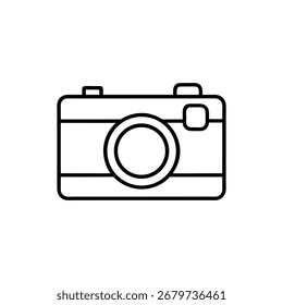 Simple, clean line art icon of a vintage camera, perfect for photography and creative concepts.