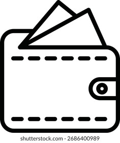 Un icono de arte lineal simple y limpio de una billetera con dinero en efectivo asomando, que representa las finanzas y el dinero.