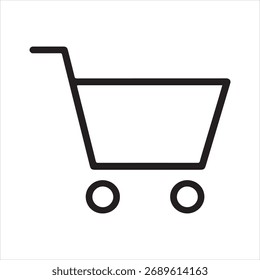 Simples, ícone de arte de linha limpa de um carrinho de compras, representando e-commerce, varejo e compras on-line.