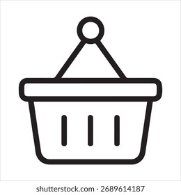 Simple, clean line art icon of a shopping basket, representing commerce, retail, and online shopping.