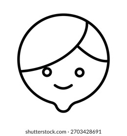 A simple, clean line art icon of a happy, smiling boy's face. A minimalist and friendly character design perfect for a user avatar or profile picture.
