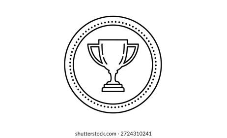 Um ícone simples e limpo de uma taça de troféu, delimitado por uma borda circular com um padrão pontilhado. Representa conquista, vitória e sucesso.