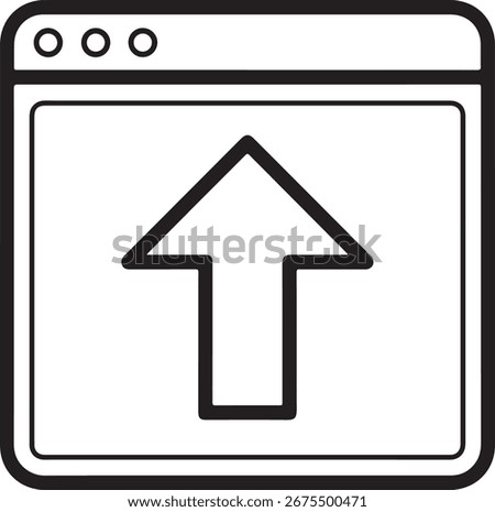A simple, clean line art icon depicting an upward-pointing arrow within a browser window, symbolizing upload or progress.