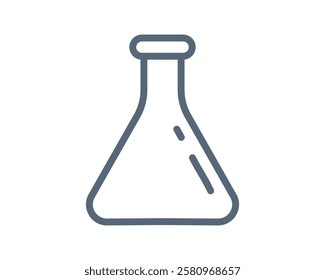 Simple, clean line art illustration of an Erlenmeyer flask. Ideal for science, education, chemistry, laboratory, experiment, research, and healthcare designs.