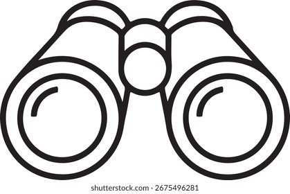 Uma ilustração simples e limpa em arte linear de binóculos, simbolizando observação, exploração e descoberta.