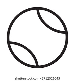 Uma ilustração de arte de linha simples e limpa de uma bola de tênis, isolada sobre um fundo branco. Este gráfico é perfeito para projetos relacionados a esportes.