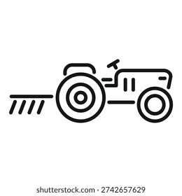 Simple, clean line art illustration of a modern tractor with plough attachment