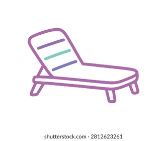 A simple and clean line art illustration of a lounge chair, perfect for beach or poolside relaxation, featuring a minimalist design with a touch of color.
