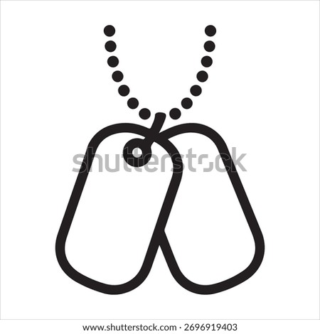 Simple, clean line art illustration of two military dog tags hanging from a beaded chain.