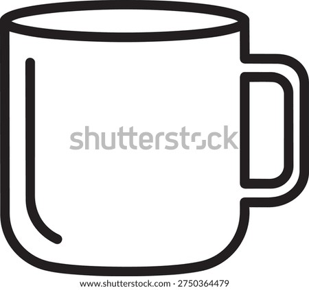 Simple clean line art illustration of a classic white ceramic mug with a sturdy handle perfect for hot beverages like coffee or tea representing morning routines comfort and simple pleasures